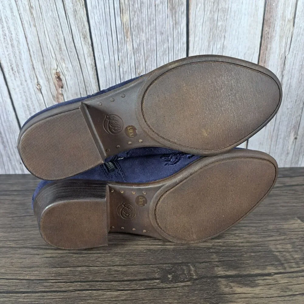 Lucky Brand Embroidered Basel Flowers Women's Sz 6.5 M Bootie Navy (VGC) - Picture 8 of 9